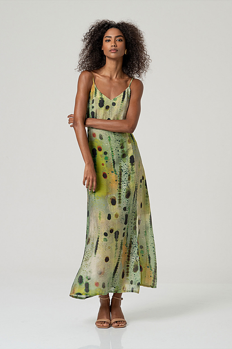 Surkana Vestido Largo Escote De Pico Verde