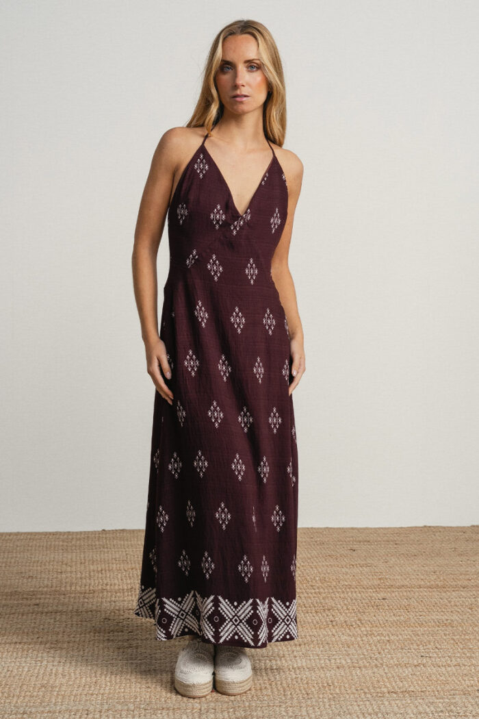 Smf Vestido Largo Con Escote En Pico