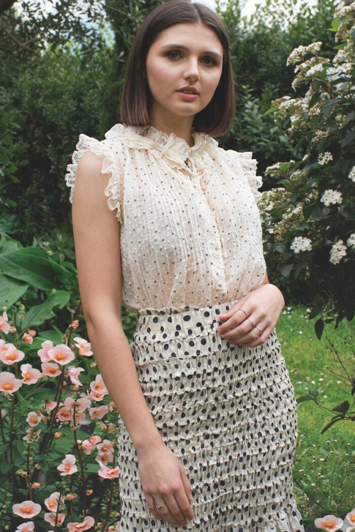 Amosa Camisa De Lunares Con Volantes En El Cuello