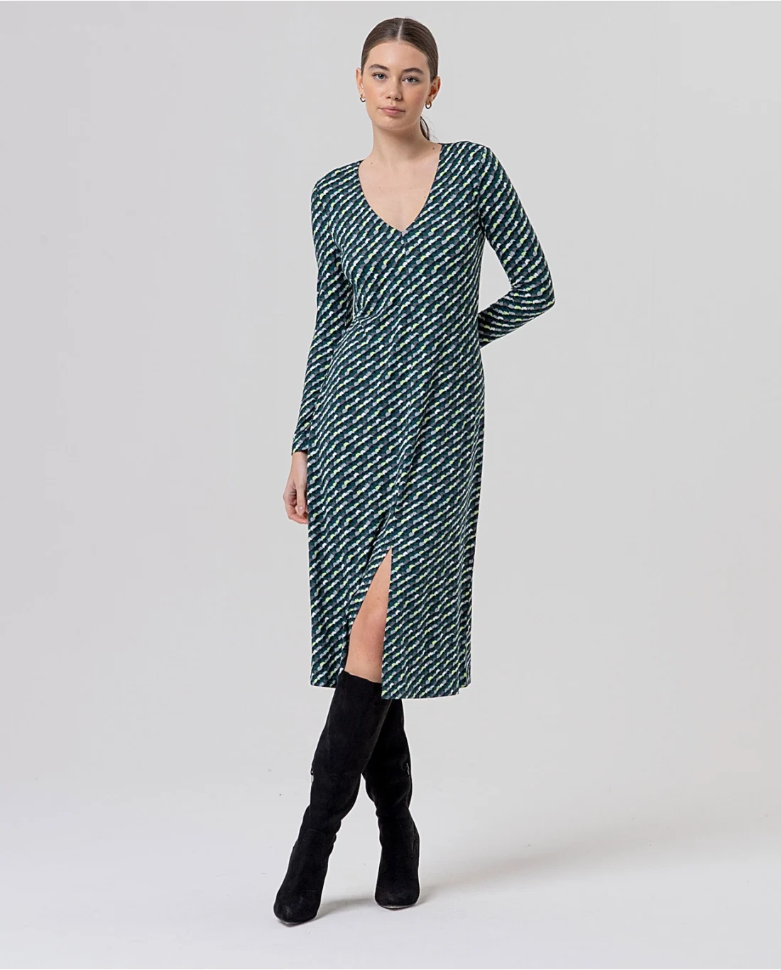 Surkana Vestido Midi Escote Pico Verde Botella - Imagen 3