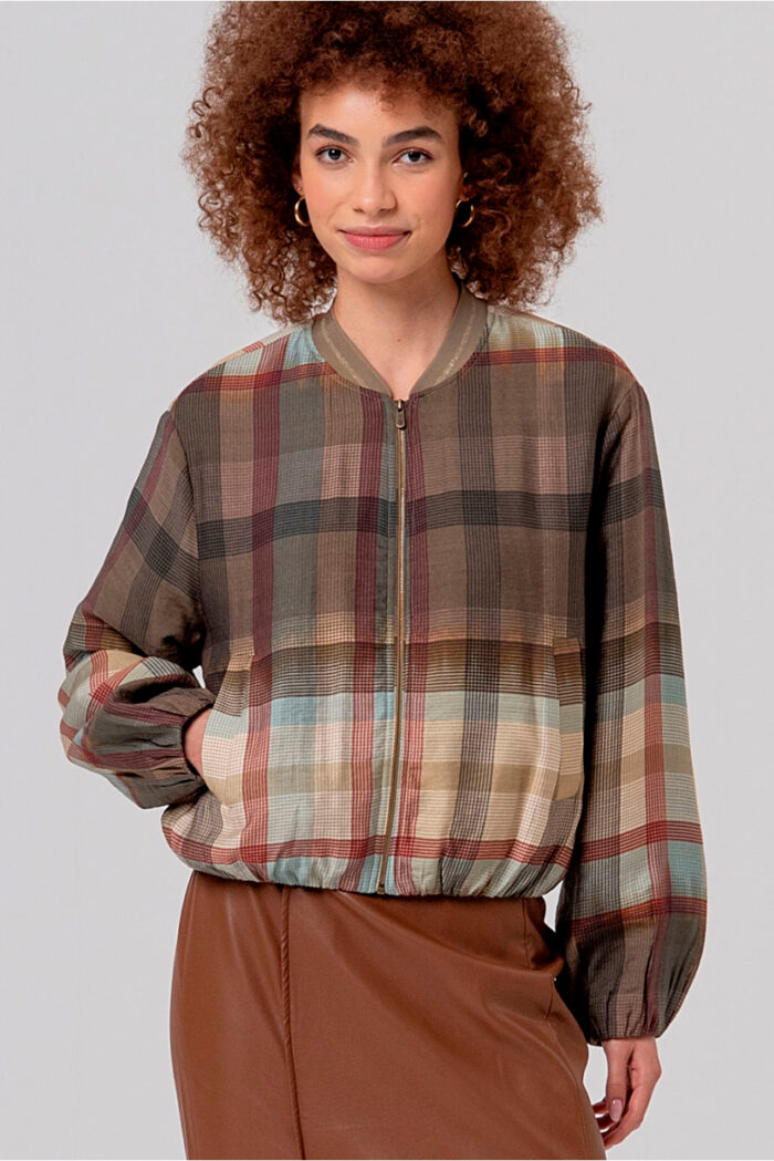 Surkana Cazadora Bomber De Cuadros Camel