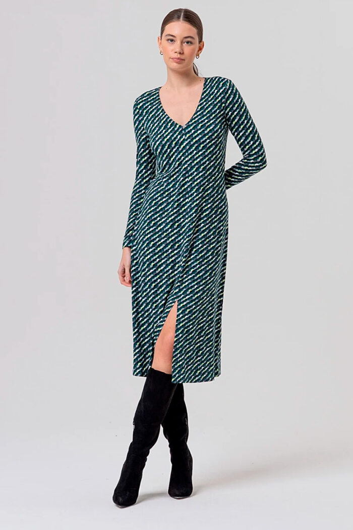 Surkana Vestido Midi Escote Pico Verde Botella